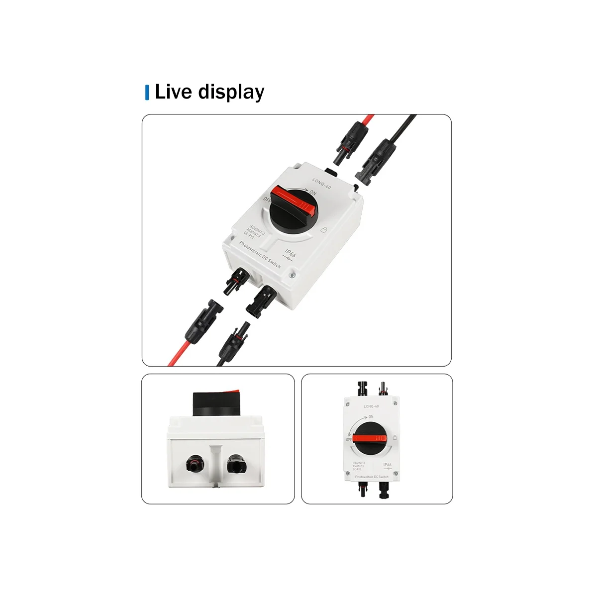 PV Solar Photovoltaic Disconnect Switch, LONQ-40 DC Isolator Solar Switch IP66 Waterproof DC1000V 32A 4P