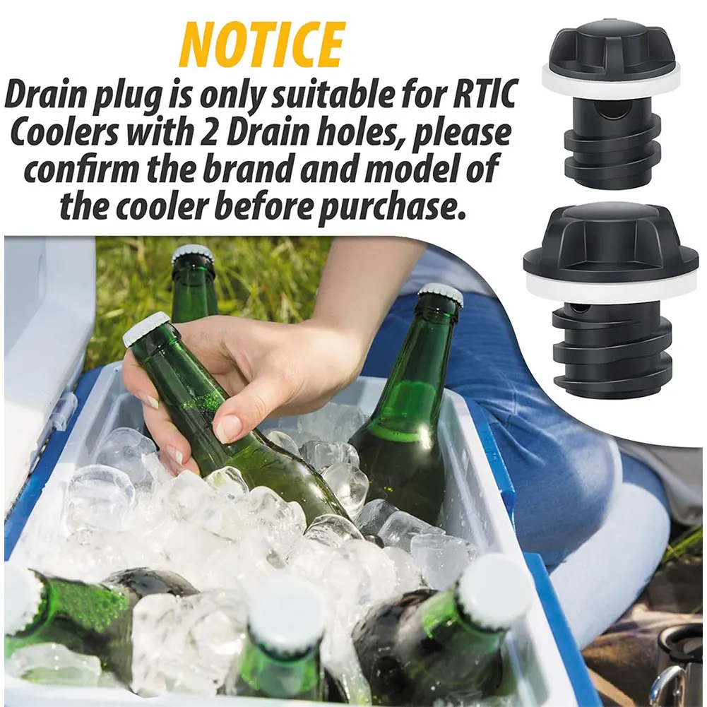 Cooler Drain Stopper Set 2 Pack for Ice Chests ABS Plastic for Black with Silicone Seal Ring Fits 20QT 45QT 65QT 110QT