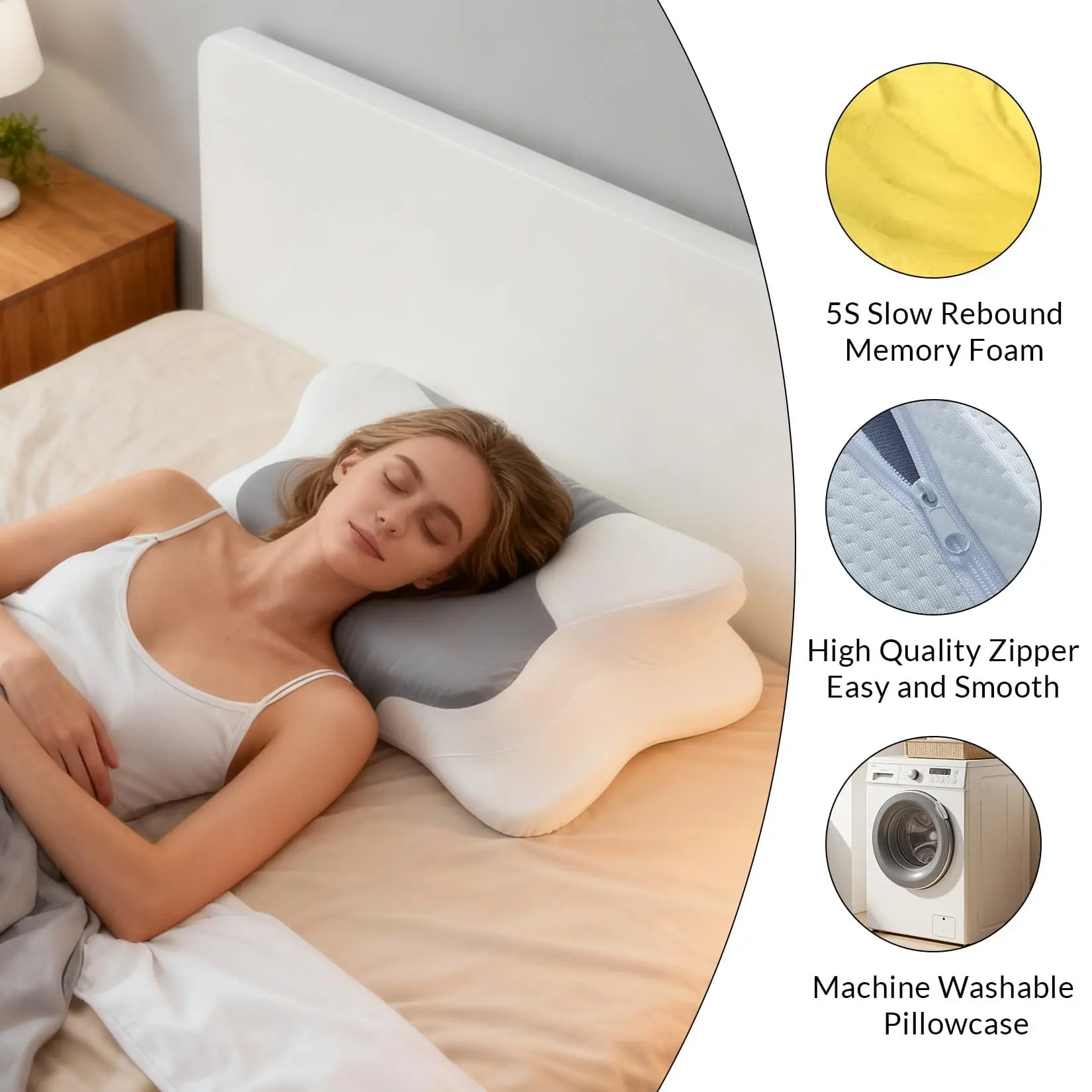 Ergonomic Cervical Memory Foam Pillow with 4-Zone Support