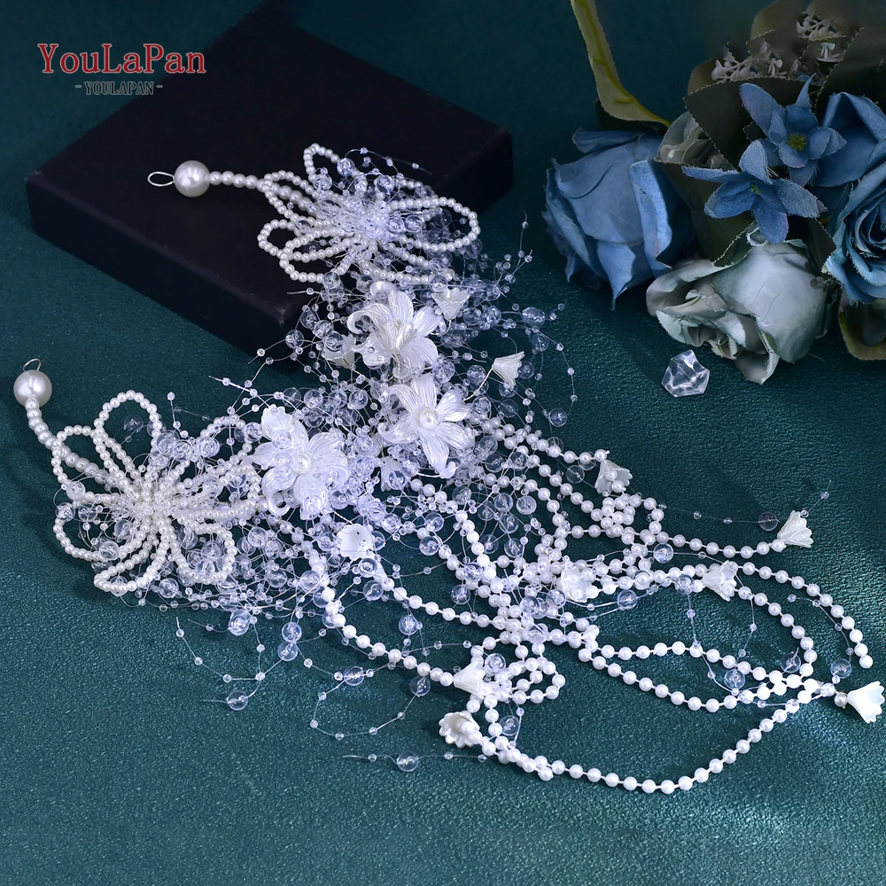 YouLaPan-cinturones de flores para novia, borla de perlas largas, accesorios para vestido de fiesta, adornos de lujo para dama de honor de boda, SH741