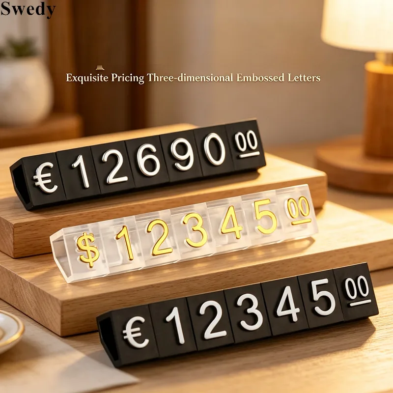 30 Sets 4x6mm Adjustable Euro Dollar Price Number Display Block 3D Embossed Digit Jewelry Watch Price Cube Tags Stand