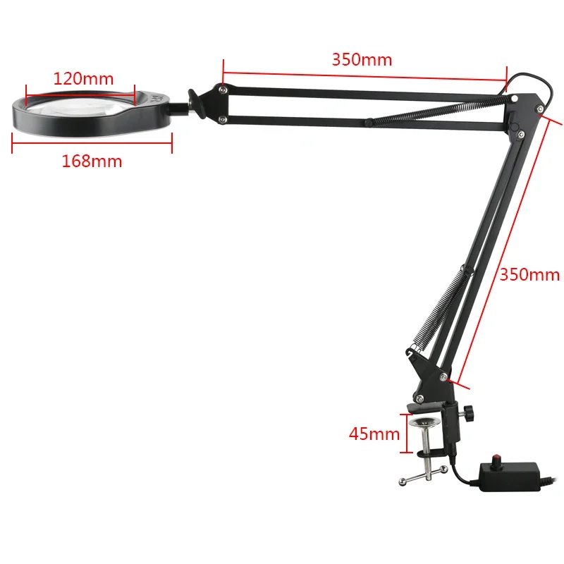 Clip Metal Cantilever Bracket With Lighted 10X Magnifying Glass Magnifier Adjustable Boom Table Working Stand 95mm 120mm