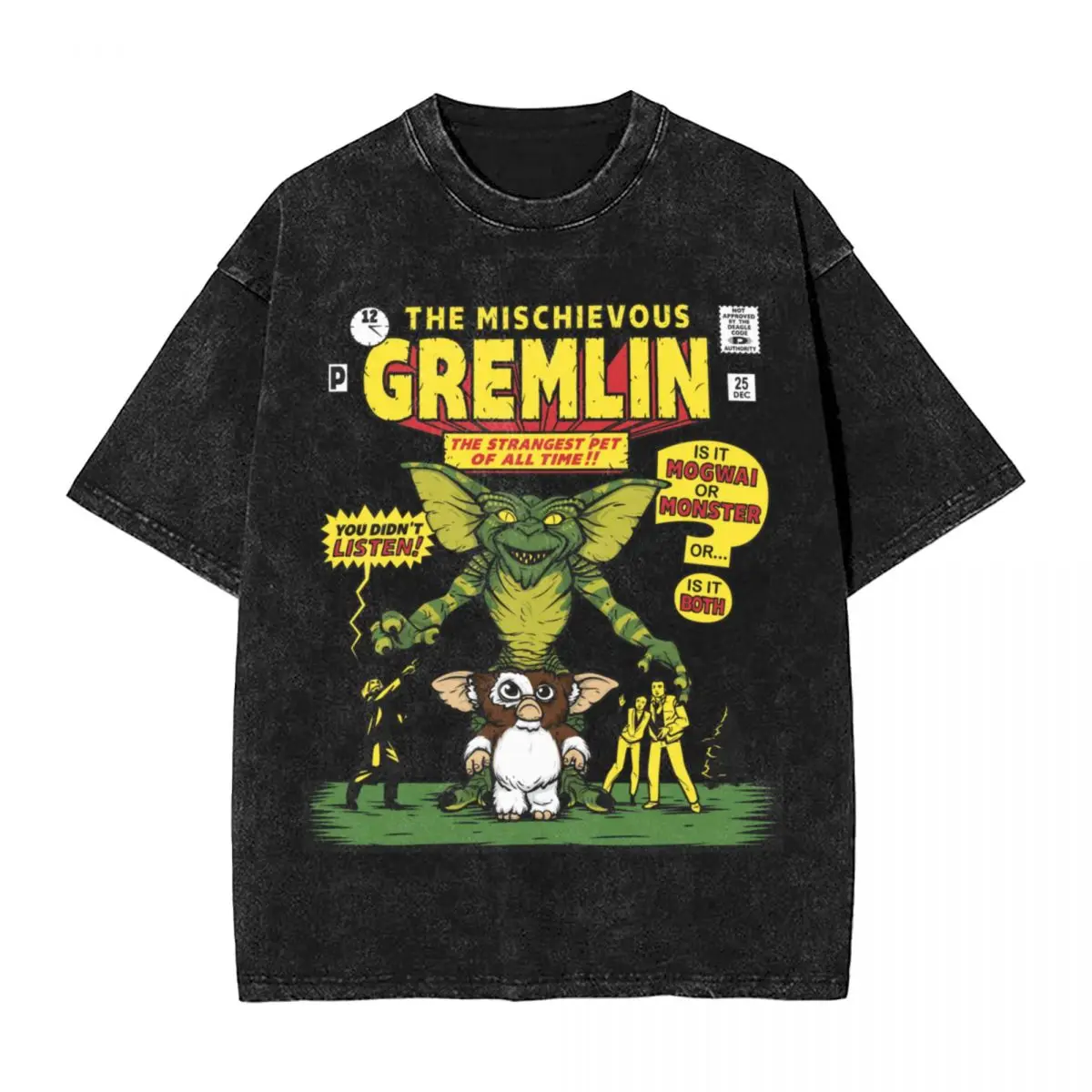 The Mischievous Gremlin Washed T Shirts Streetwear T-Shirt Gremlins Gizmo Monster 80s Horror Christmas Movie Tee Shirt Oversize