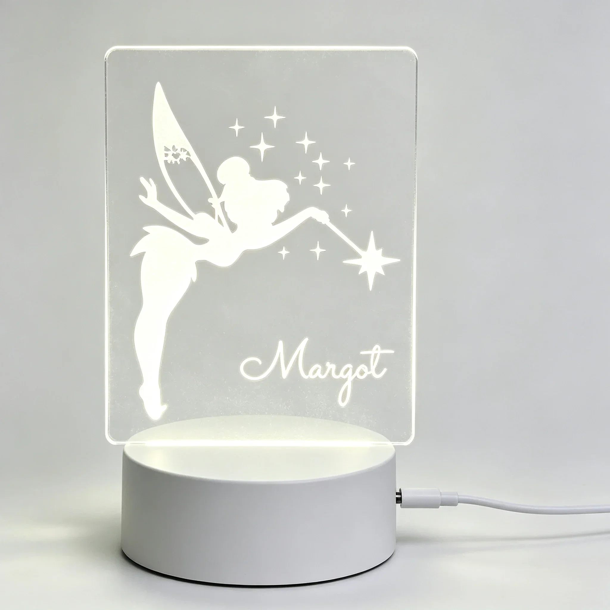 Magic Wing Fairy Figure Custom Name Acrylic LED Night Light USB Powered Baby Room Sleep Lamp