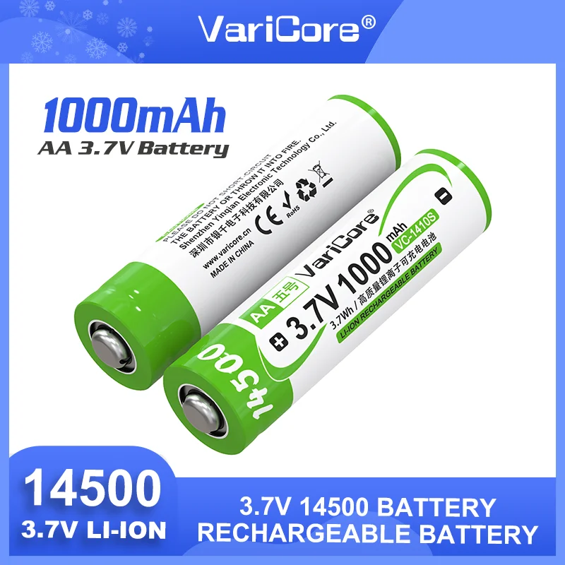 VariCore 3,7 V 1000mAh 14500 1410S con punta batería recargable de iones de litio para multímetro lámpara barredora cámara Digital Control remoto