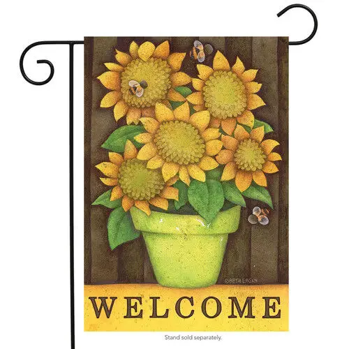 BRIARWOOD LANE Sleeved Garden Flag 12.5x18 AUTUMN BUZZ Sunflowers Pot Bees NEW