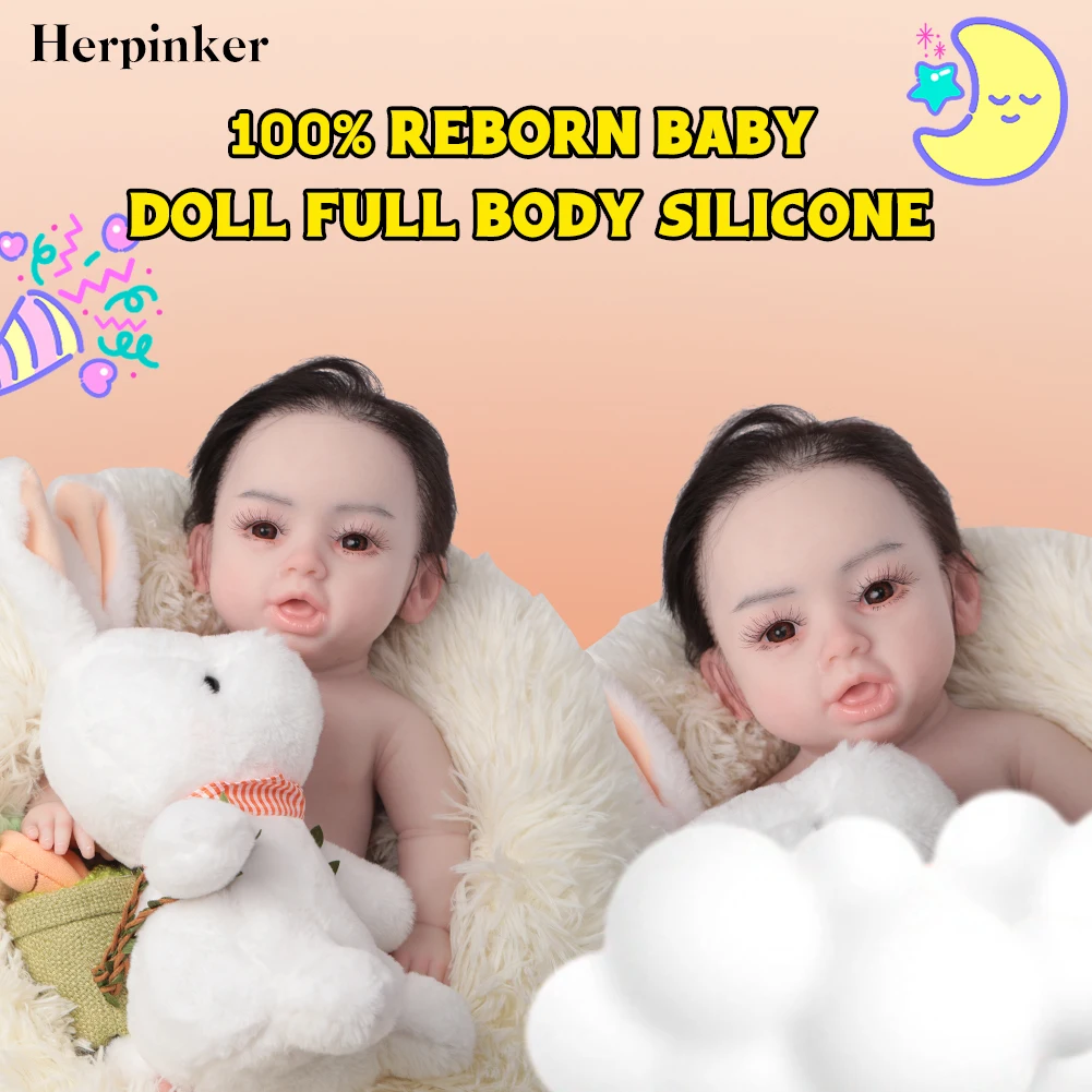 Herpinker-Poupée bébé réaliste en silicone, jouet pour enfant, 3 couleurs, yeux, choix, doux