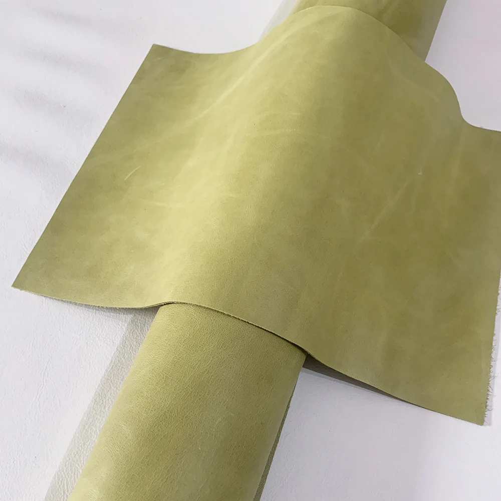 Top Layer Cowhide Sofa Leather Fabric, Bedside Soft Bag Seat, Light Green Wax, Handmade DIY, 1.3mm