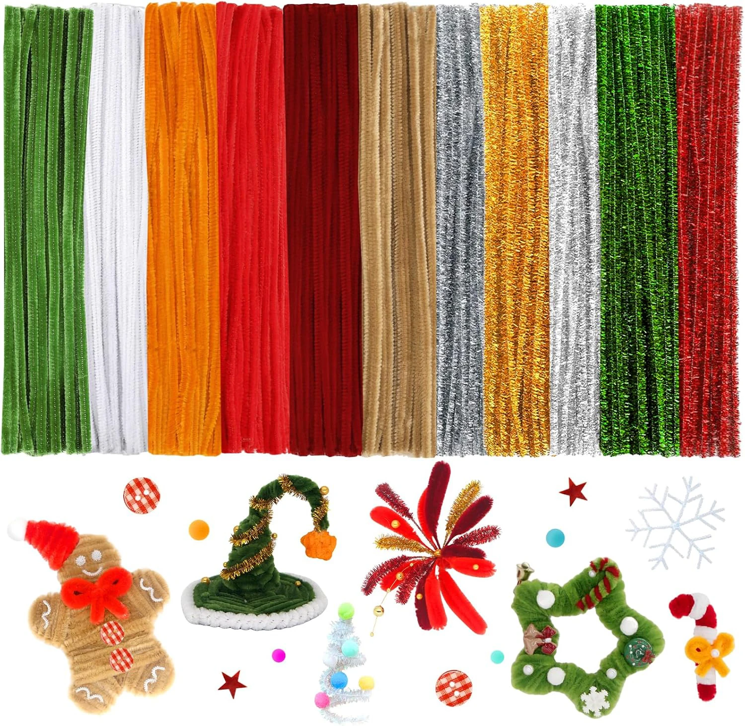 550 Stück Weihnachts-Pfeifenreiniger zum Basteln, 11 Farben, Pfeifenreiniger, glitzernde Chenille-Stiele, kreative Kunst, Chenille-Stiele