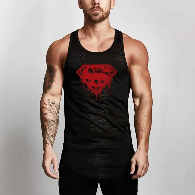 Workout Mesh Fitness Mens Tank Top Brand Fashion Casual Singlets Sleeveless Gym Tanktops Bodybuilding Vest Stringer Undershirt