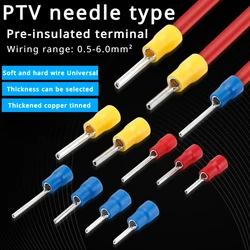 100pcs 22-16AWG Insulated Pin Terminals Electrical Splice Crimp Connector Auto Wiring PTV1.25-10 1.25-12 PTV2-10 2-12 PTV5.5-13