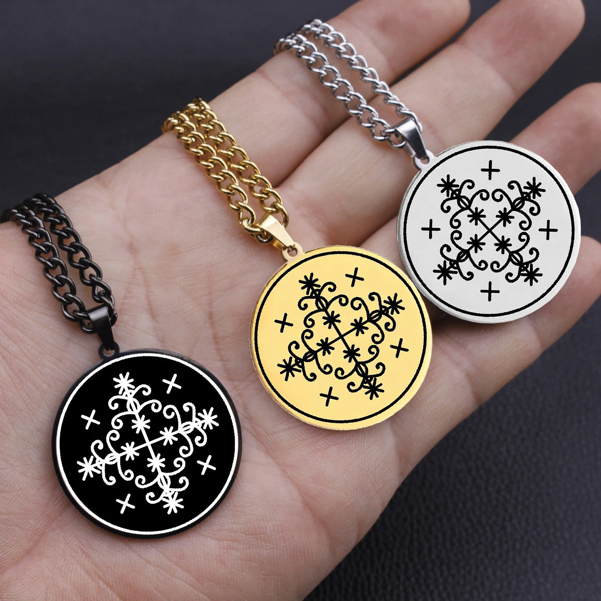 HLSS060 Amulette de Papa Legba Voodoo Loa Veve Charm Vodoun Lwa Talisman Amulet Stainless Steel Laser Marking Pendant Necklace