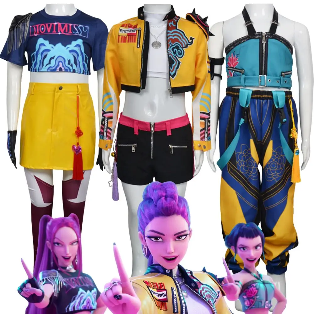

Kids Kpop Demon Hunters Rumi Zoey Mira Cosplay Huntrix Costume For Girls Clothes Group Idol Roleplay Halloween Carnival Suit New
