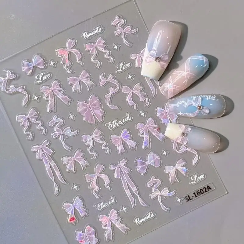 Selbstklebende 5D-Schleifen-Perlen-Herz-Nagelaufkleber, französische Polka-Dot-Schleifen-Nagelsticker, DIY-Maniküre, bunte Nagelkunst-Accessoires – Detail 16