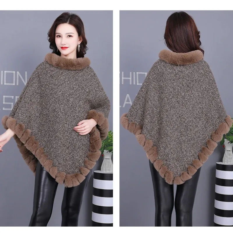 

Luxury Autumn Winter Faux Fur Women's Poncho Cape Shawl Imitation Rabbit Fur Wraps Coats Lady Scarf Collar Pullover Fur Overcoat