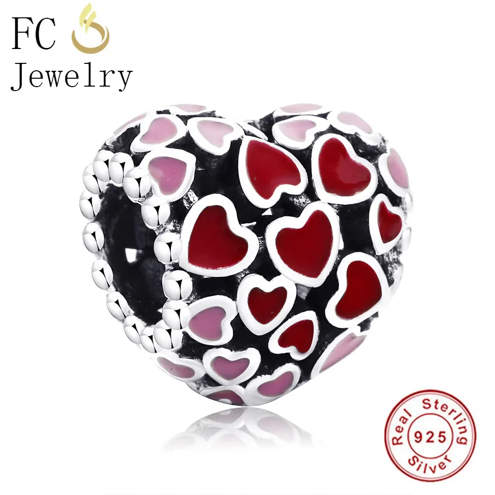 

FC Jewelry Fit Original Pan Charms Bracelet Authentic 925 Sterling Silver Colour Enamel Heart Bead for making Gift Berloque