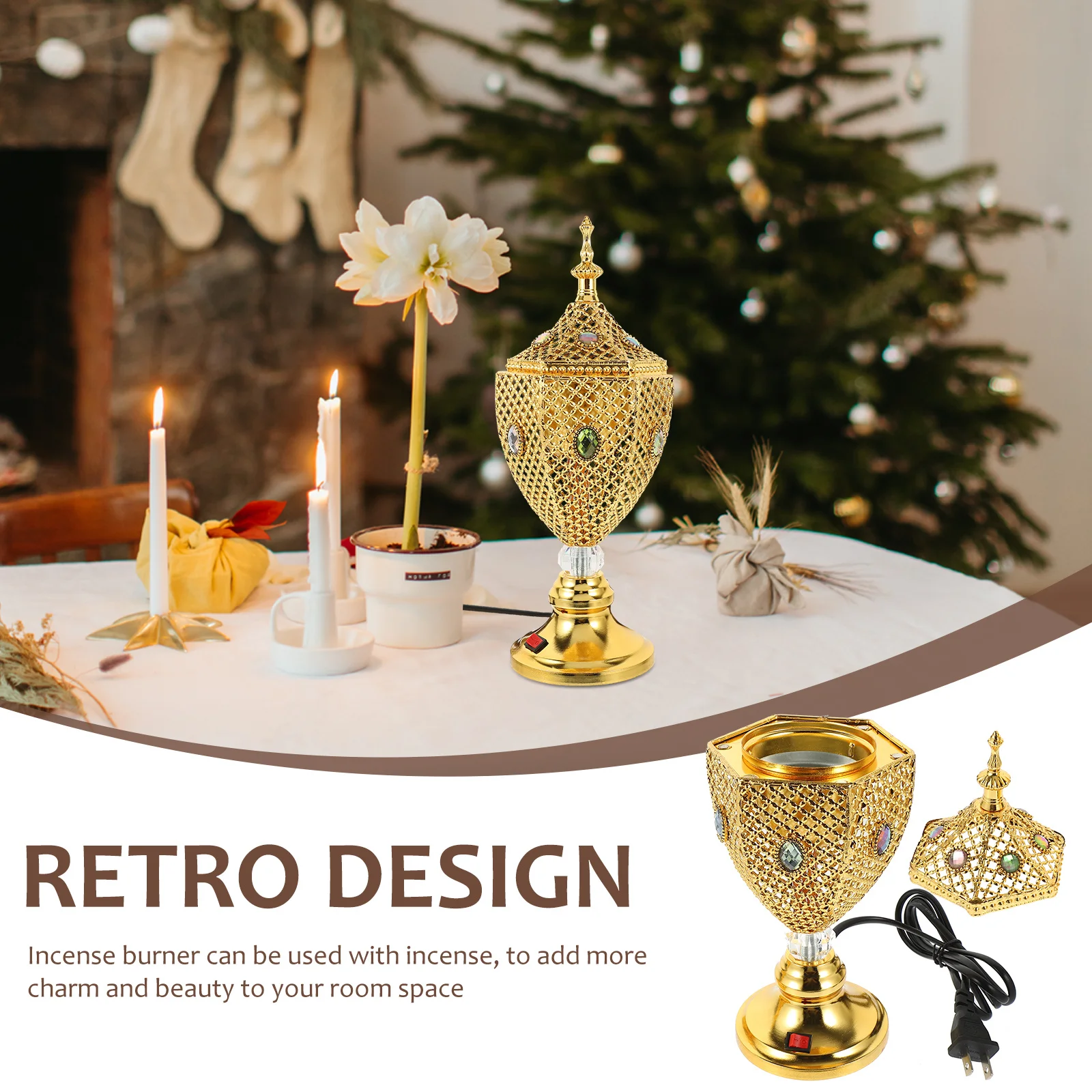 

Electric Incense Burner Household Vintage Aroma Therapy Censer For Home Bedroom Living Room Us Plug Decorative Incense Stove