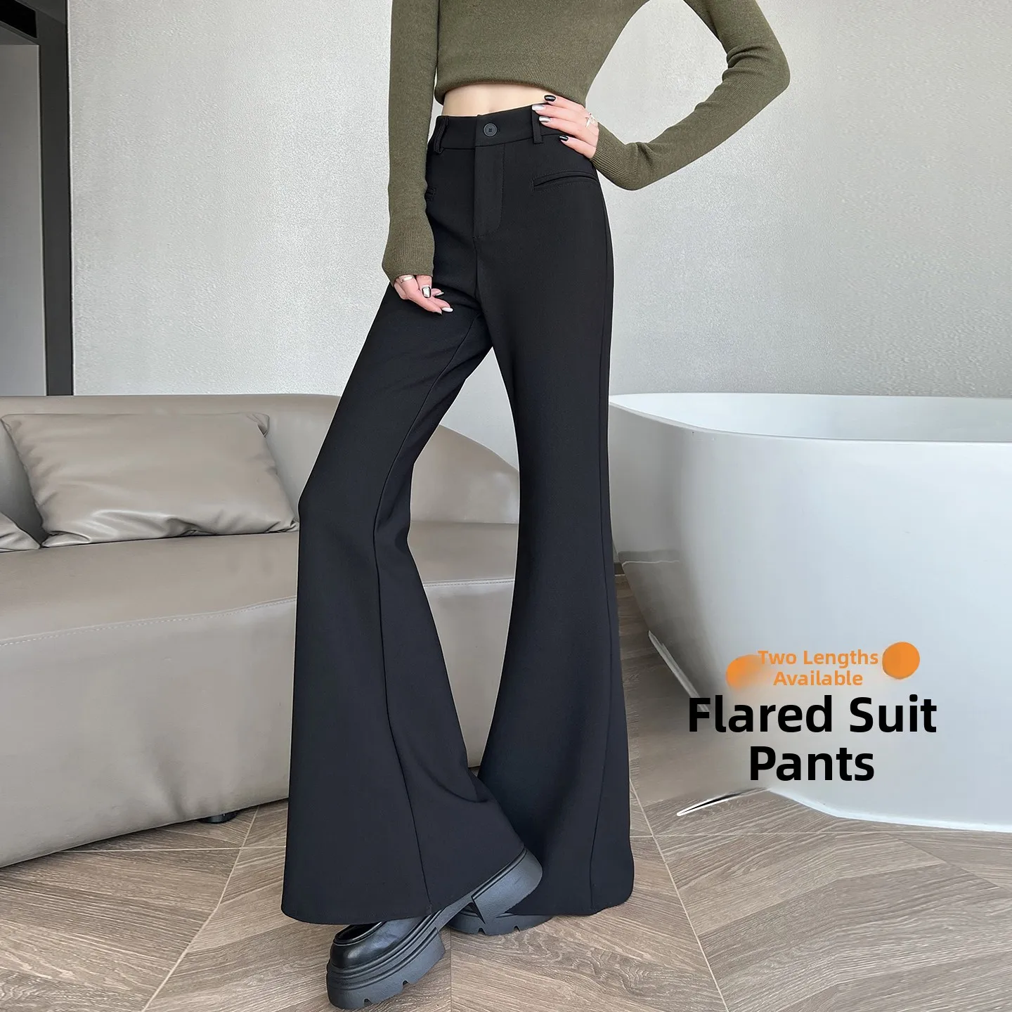 High Waist Flared Pants Women's Suit Casual Elastic Conceal Slimming Drapey Pants Korean Style Long Pants plus Size