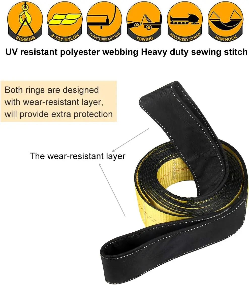 Heavy Duty Nylon Webbing Lifting Sling Strap, Reinforced Tow Recovery Tree Saver Strap for Winch Rigging Hoisting Towing