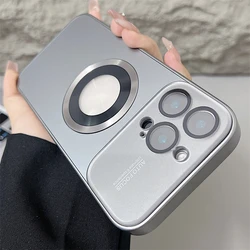Titanium Alloy Texture Lens Protection Case For iPhone 17 16 15 14 Plus 13 12 Pro Max High-end Magnetic Simple for Magsafe Cover