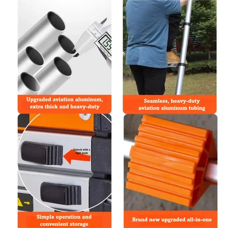 Aluminum Telescopic Ladder Household Dual Purpose Design With Reinforced Engineering Stairs For Loft And Home Use