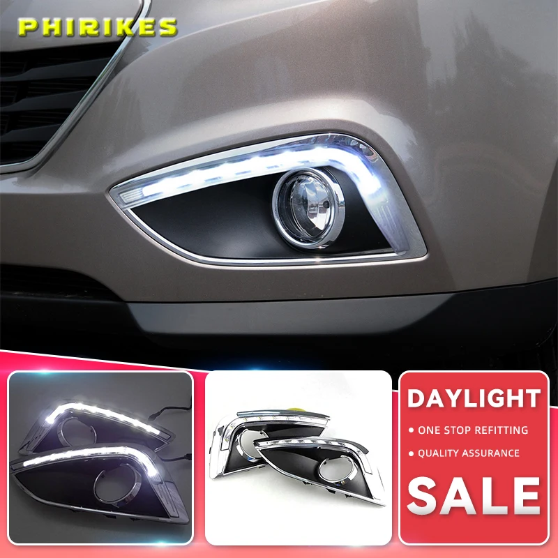 

2PCS Car LED For Hyundai IX35 2010 2011 2012 2013 fog lamp cover DRL Daytime Running Lights headlight 12V Daylight