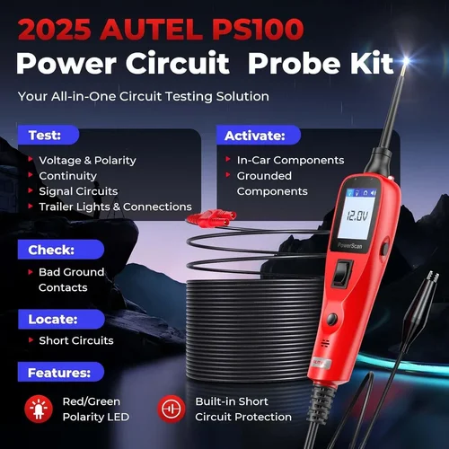 Imagen 2 del producto Autel Power Scan PS100 Kit de sonda de circuito de alimentación 12V 24V AC DC voltaje Digital probador de circuito automotriz herramienta de prueba de diagnóstico de coche