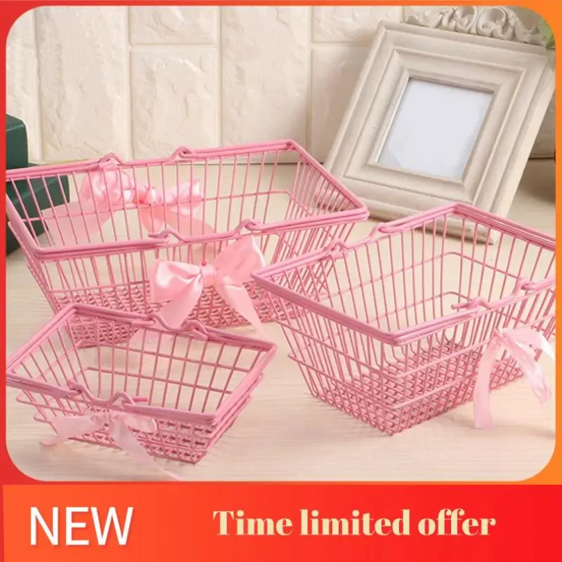 

2 PCS Girl Heart Pink Shopping Basket Storage Frame Photo Background Props (Large)