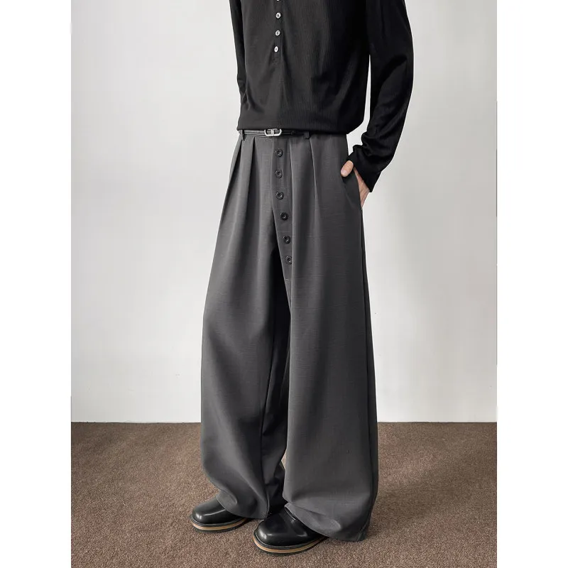 

Мужские прямые брюки Faion Ci, осенний сезон, драпированные свободные брюки, украшенные ножными пуговицами, повседневные широкие брюки