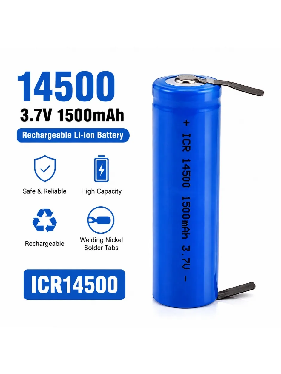 ICR14500 3,7V 1500mAh Lithium-Ionen-Akku mit Lötanschlüssen 14500 Zelle für DIY-Elektronik Taschenlampen