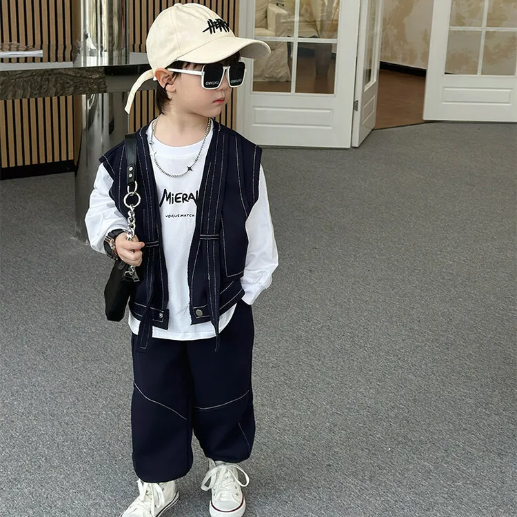 

Boys Sweatshirts +Pants Kids Suits Cotton 3PCS/Set 2024 Vest Spring Autumn Cotton Sportswear Suit Tracksuits Outfits Children Cl