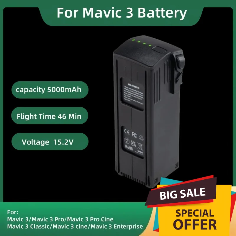 

For Mavic 3 Battery 5000mAh 15.4V Flight Time 46 Minutes Compatible Mavic 3/3 Pro/Classic Intelligent Flight Battery Accessories