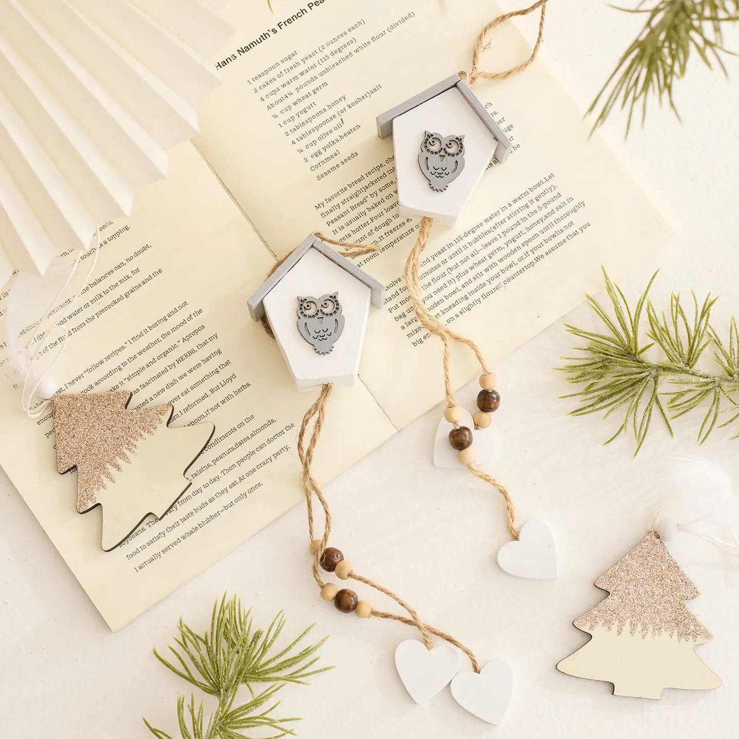 Cross border Christmas tree decorations, hanging decorations, decorating small houses, wooden birds, owls view 3