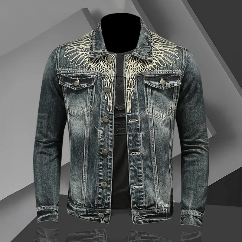 Korean Style New Fashion Men Retro Blue Turn-down Collar Long Sleeve Single Breasted Loose Simple Trendy Denim Jackets Male Coat