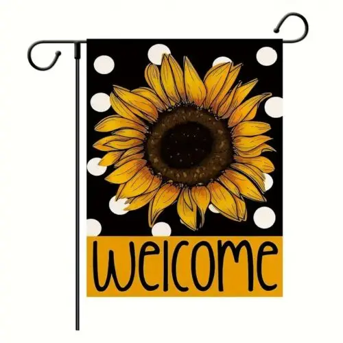 *NEW* BEAUTIFUL ~ SUNFLOWER ~ POLKA DOT WELCOME GARDEN FLAG ~ POLYESTER ~ 12'x18 WWL IIC