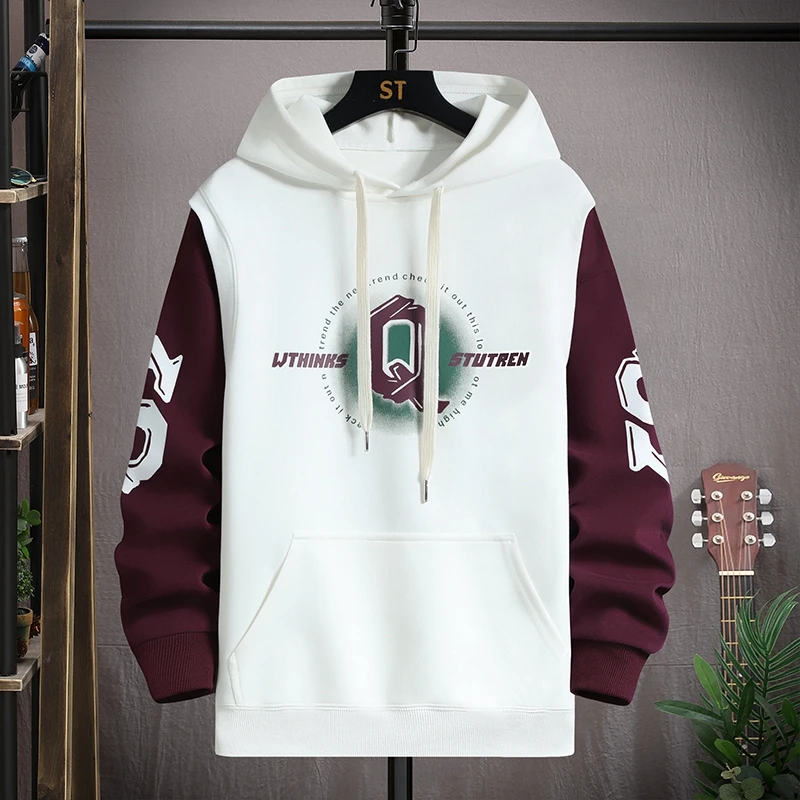 

Hooded sweatshirt men's spring and autumn trend American loose stitching long-sleeved undershirt