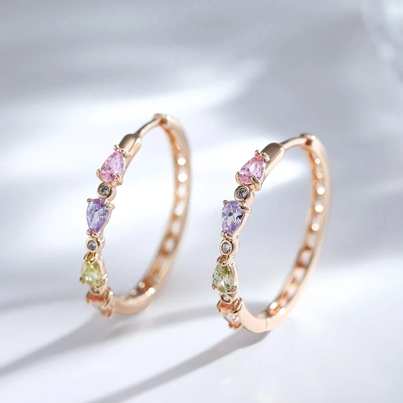 Wbmqda Fashion Colorful Natural Zircon Hoop Earrings For Women 585 Rose Gold Color  Wedding Party Fine Dubai Jewelry Accessories