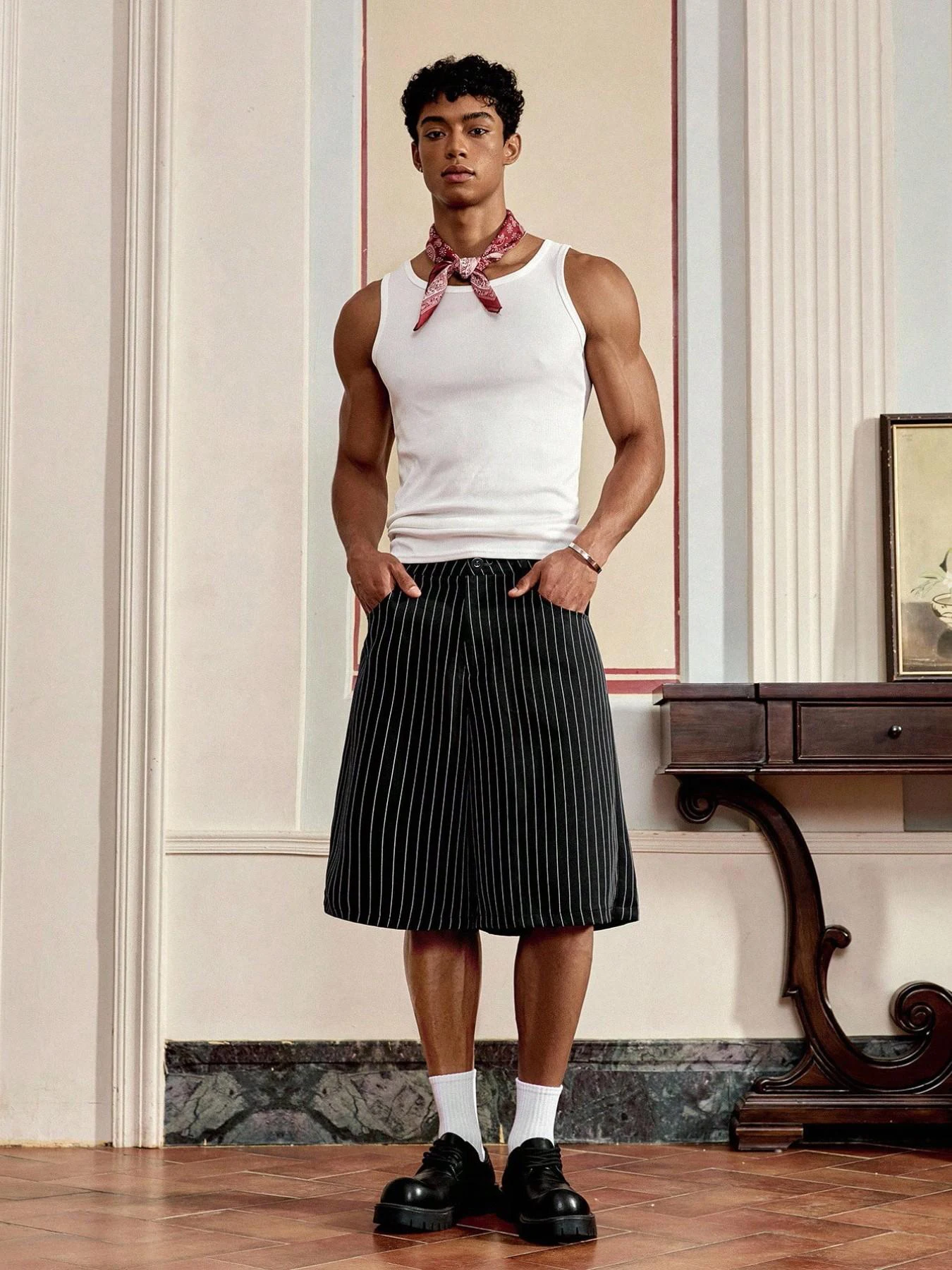 

Мужские повседневные брюки больших размеров в полоску, свободного кроя, удлиненные, комфортные