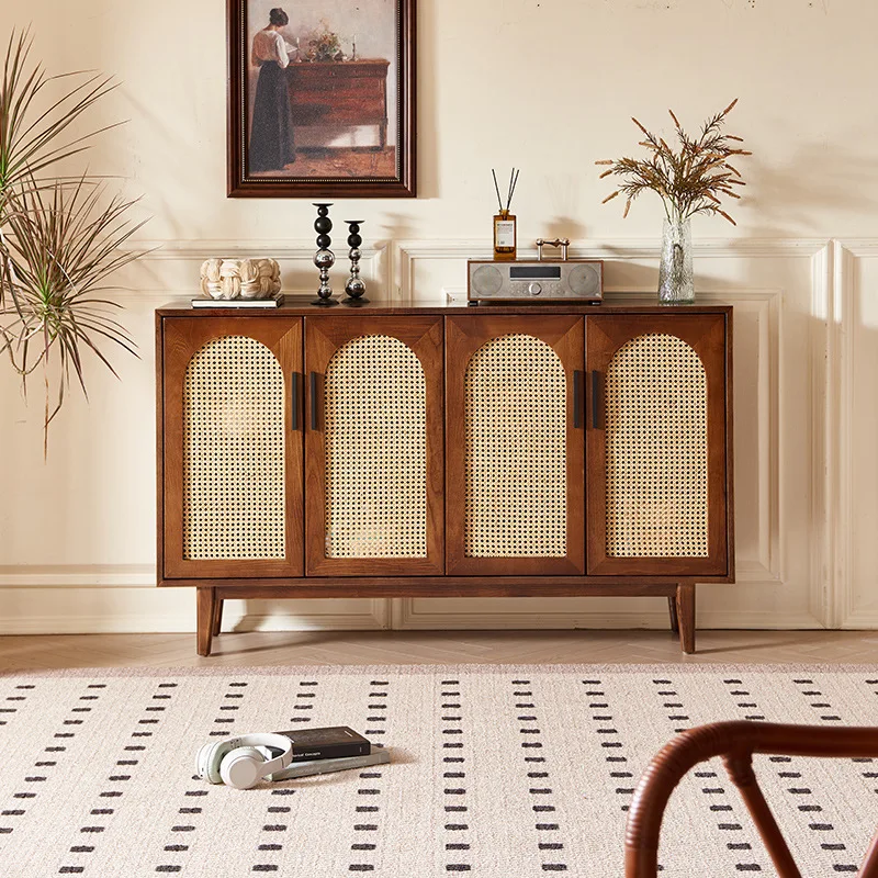 

Living Room Cabinet Large Sideboard Buffet Cabinet with Storage,Rattan Accent Cabinet with Doors Drawers and Adjustable Shelves