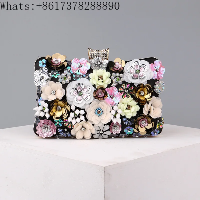 

Handmade flower embroidery dinner ladies fashion banquet bag Joker wedding party bag