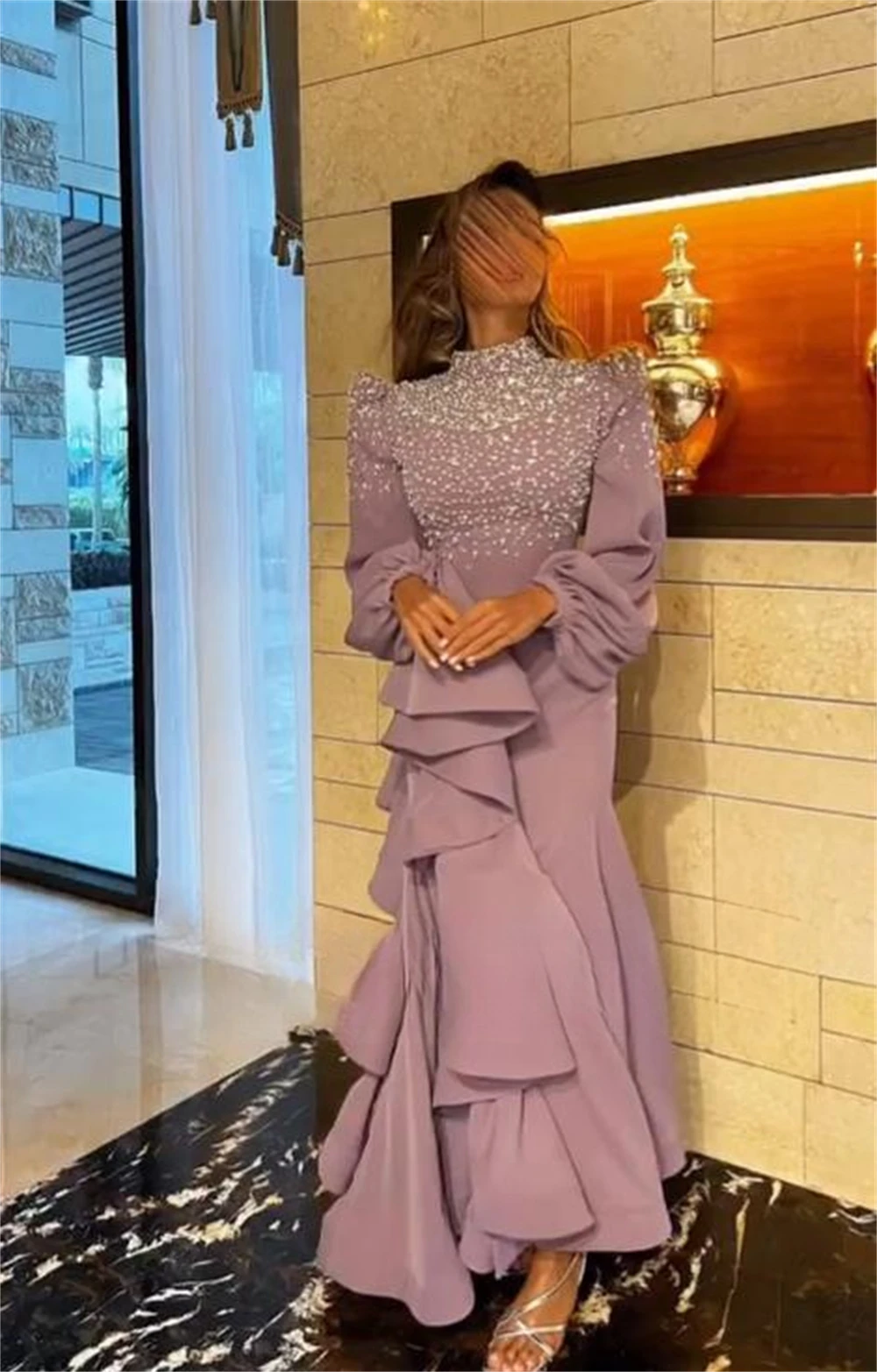 فساتين حفلة موسيقية مخصصة موضة الياقة العالية غمد كوكتيل الترتر أضعاف S مناسبة ثوب مسائي ثوب مسائي للنساء أنيقة p