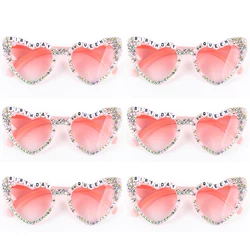1/2/6Pcs Pink Birthday queen Love Heart Shaped Sunglasses Vintage Retro Glasses Bachelorette Party Girls Birthday Gift Supplies