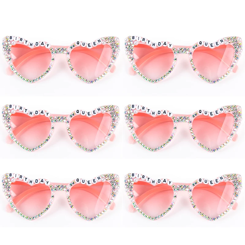 1/2/6Pcs Pink Birthday queen Love Heart Shaped Sunglasses Vintage Retro Glasses Bachelorette Party Girls Birthday Gift Supplies