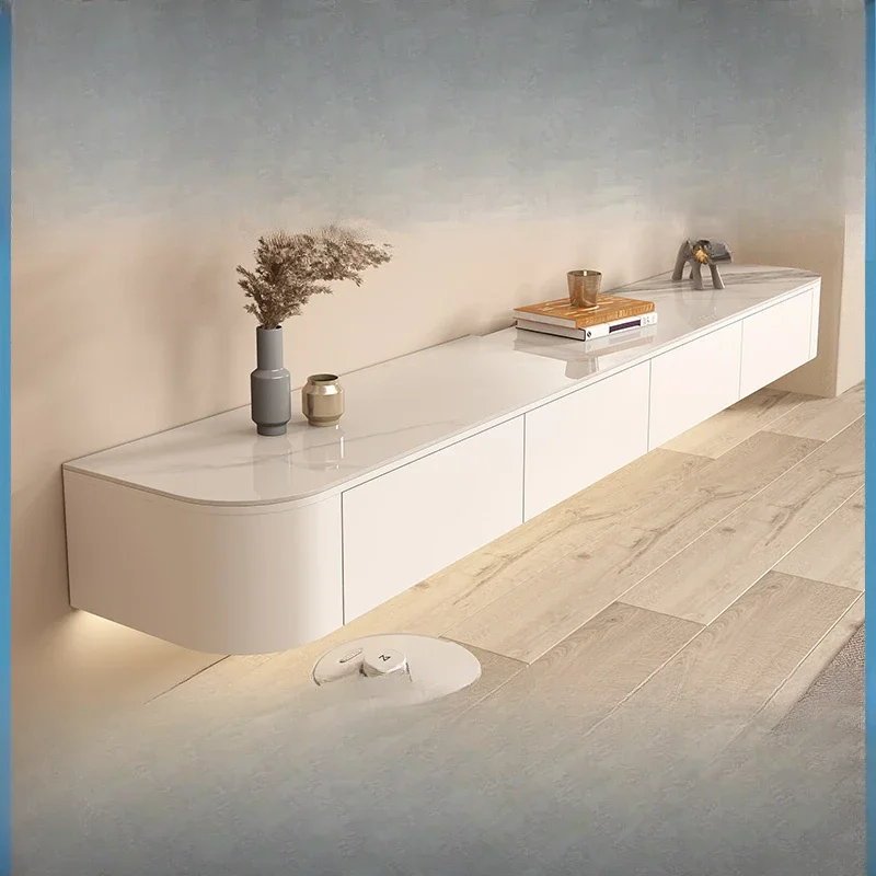 Rock slab suspended TV cabinet, solid wood wall-mounted TV cabinet