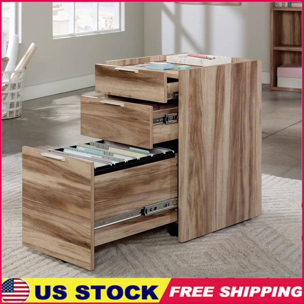 

Mobile Pedestal File Cabinet 3 Drawer Office Storage Kiln Acacia Fully Assembled Hidden Casters Office Essentials Organizer