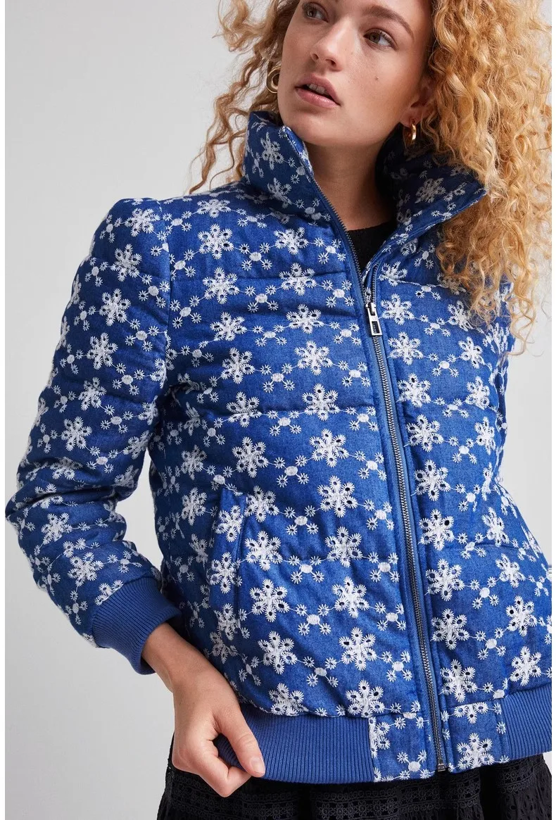 Spanish spring and autumn new women\'s 2 color retro embroidery stand collar long sleeve cotton-padded jacket