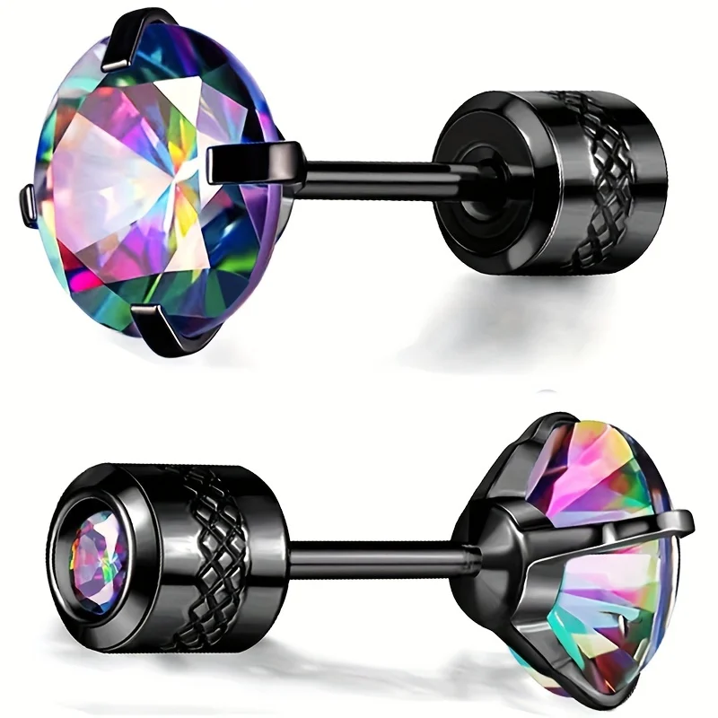 1 Pair Colorful Sparkling Zircon Black Stud Earrings Elegant Minimalist Style Stainless Steel Plated Jewelry Daily Casual 2-8mm