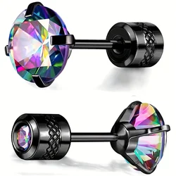 1 Pair Colorful Sparkling Zircon Black Stud Earrings Elegant Minimalist Style Stainless Steel Plated Jewelry Daily Casual 2-8mm