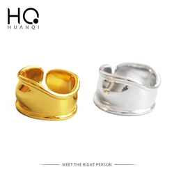 HUANZHI-Anillo de Metal ajustable para hombre y mujer, sortija de onda Irregular Simple, estilo coreano, brillante, ancho, Color dorado, 2020