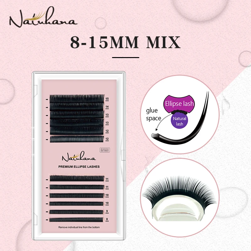 NATUHANA Eyelash Extension Premium Ellipse Flat Individual Split Tips Natural Soft Cilios Matte Mink False Eye Lash Makeup